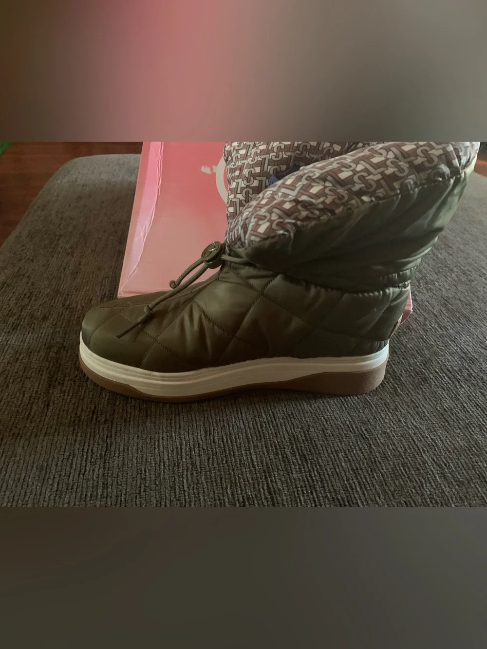 Sam & Libby Olive Quilted Ankle Boot with Patterned Cuff